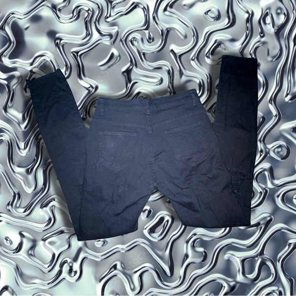 Black Distressed Distressing Mid Rise Gothic Goth Grunge Emo Skinny Jeans - Picture 6 of 6